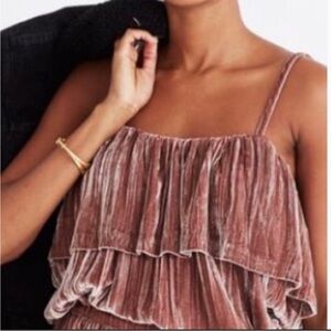 Madewell Blush Crushed Velvet Ruffle Tank